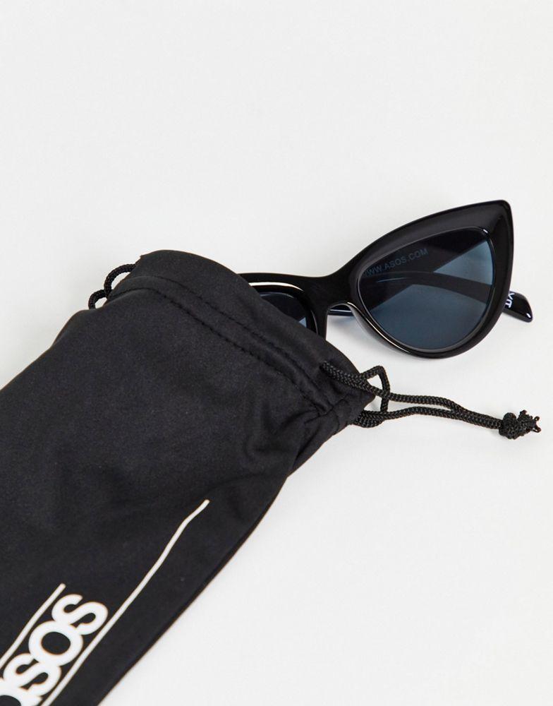 ASOS DESIGN bevelled cat eye sunglasses in shiny black商品第3张图片规格展示
