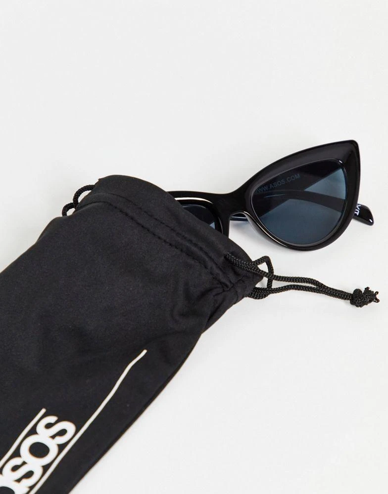 商品ASOS|ASOS DESIGN bevelled cat eye sunglasses in shiny black,价格¥29,第3张图片详细描述
