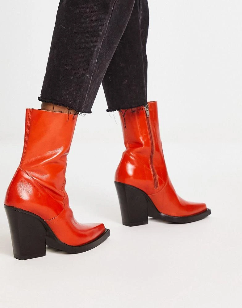 商品ASOS|ASOS DESIGN Eclipse premium leather western sock boots in orange,价格¥445,第2张图片详细描述