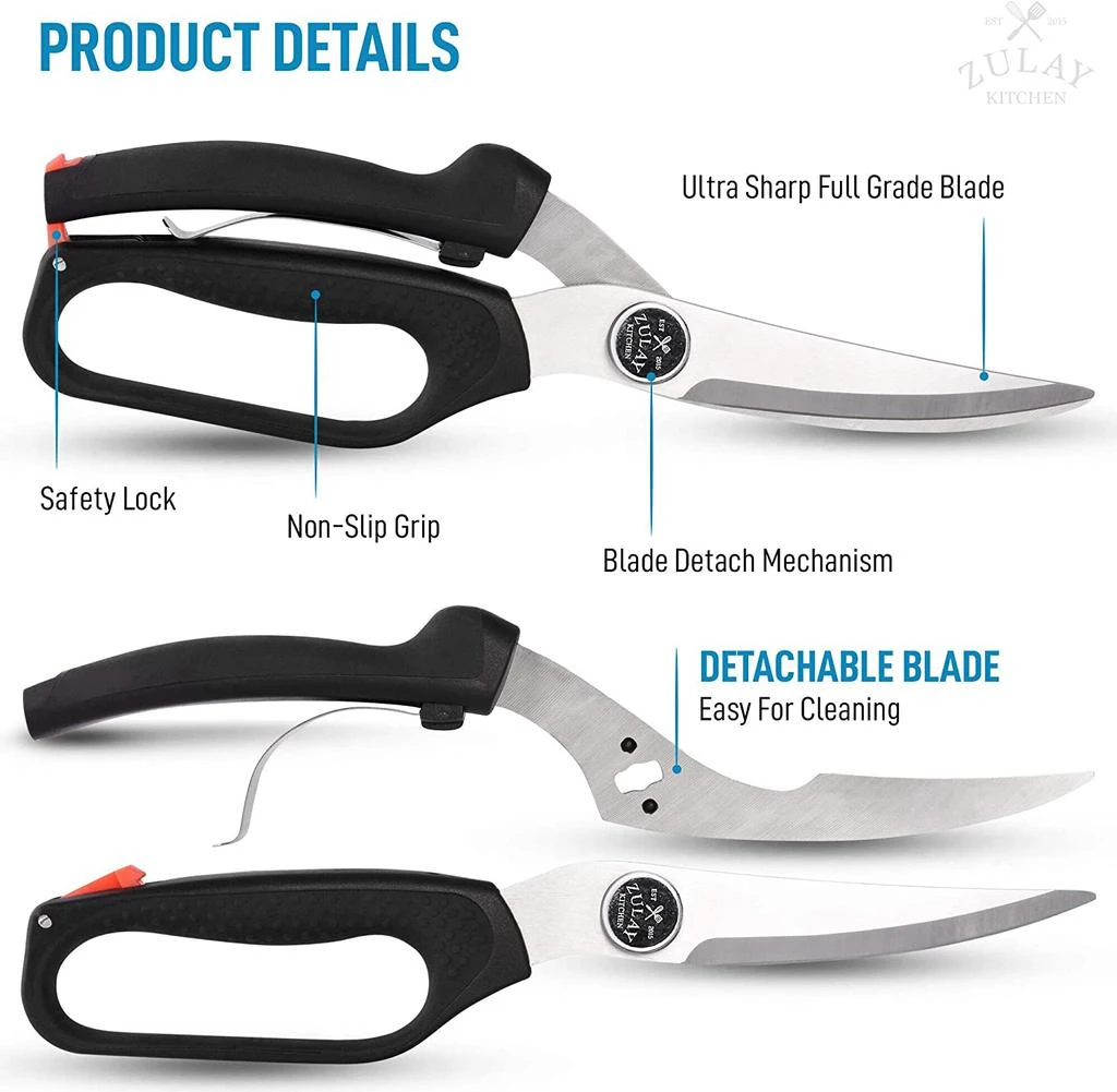 商品Zulay Kitchen|Spring-Loaded Kitchen Chicken Shears With Anti-Slip Handle & Safety Lock,价格¥199,第2张图片详细描述