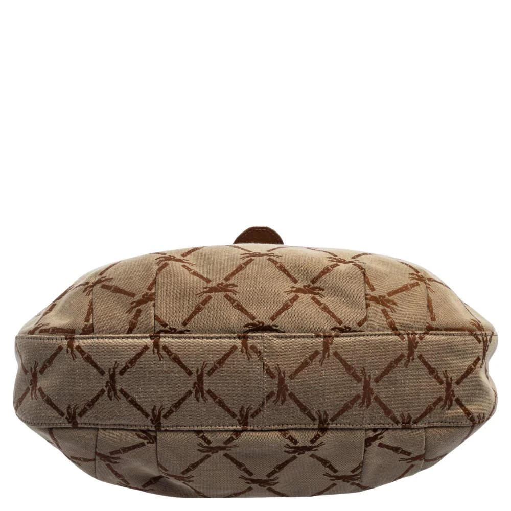 Longchamp Brown/Beige Horse Print Canvas And Leather Hobo  商品