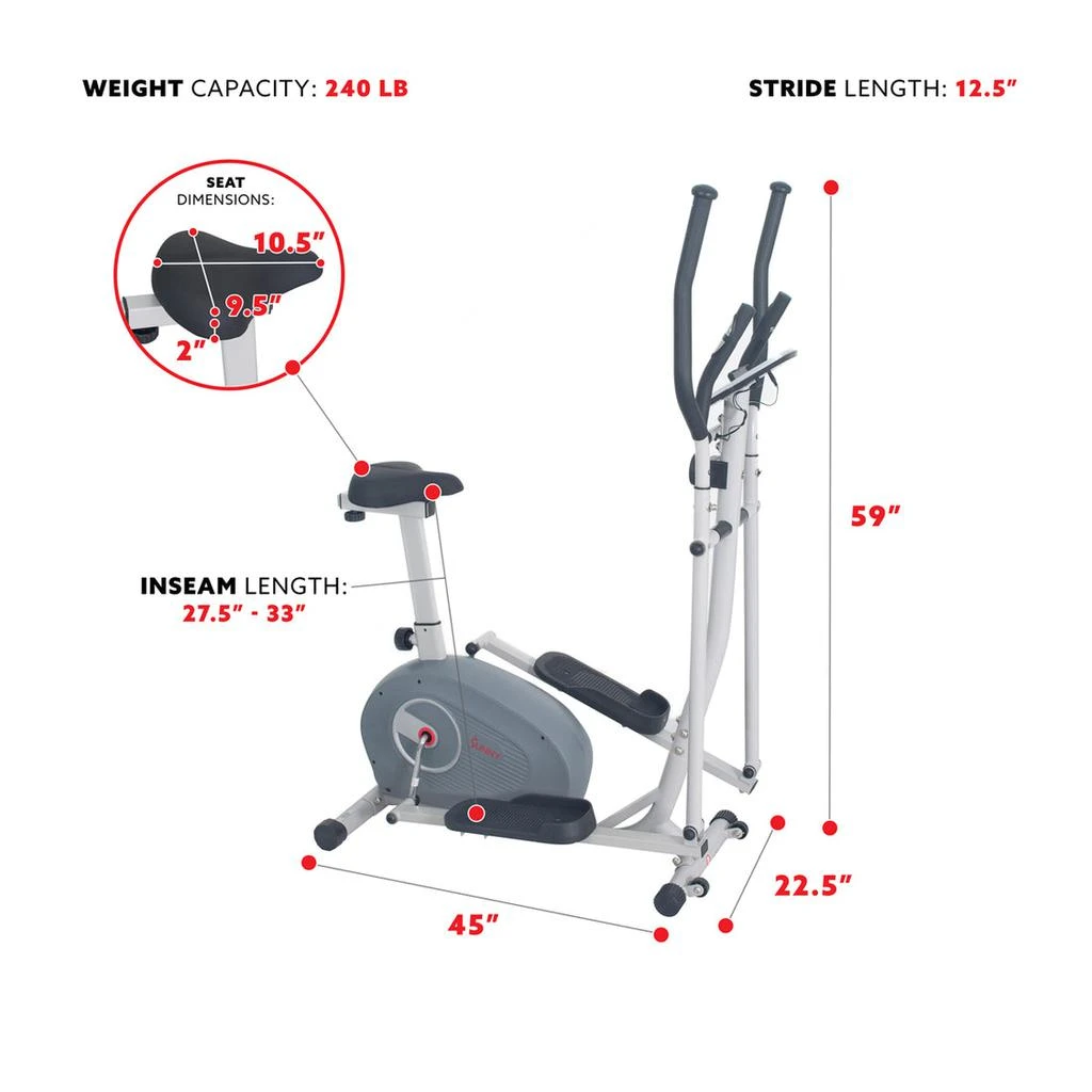 商品Sunny Health & Fitness|2 in 1 Magnetic Elliptical Upright Bike,价格¥2573,第5张图片详细描述