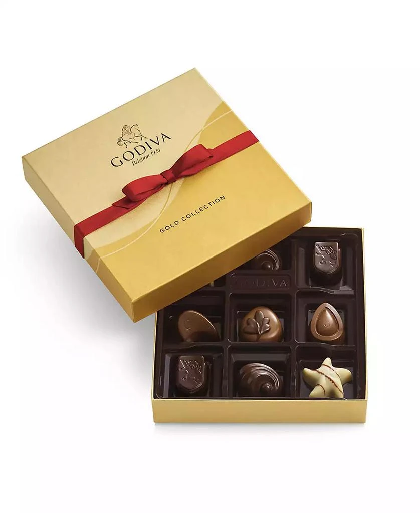 商品Godiva|Assorted Chocolate Gold Gift Box, Red Ribbon, 9 Piece,价格¥117,第1张图片