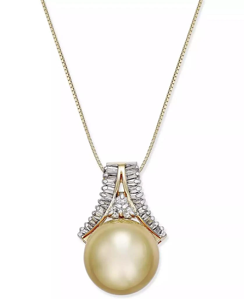 商品Macy's|Cultured Golden South Sea Pearl (12mm) and Diamond (1/3 ct. t.w.) Pendant Necklace in 14k Gold,价格¥5077,第1张图片