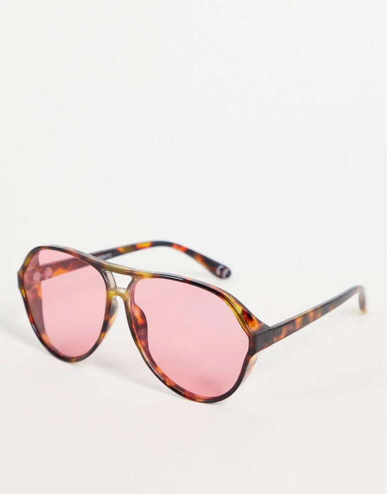 商品ASOS|ASOS DESIGN oversized navigator sunglasses with pink lens in brown tort,价格¥89,第1张图片