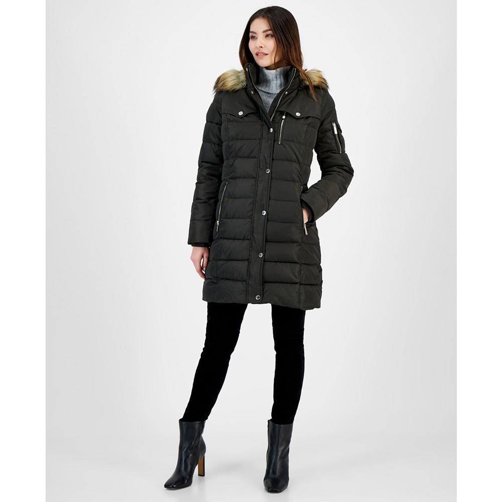 Women's Faux-Fur-Trim Hooded Puffer Coat, Created for Macy's商品第3张图片规格展示