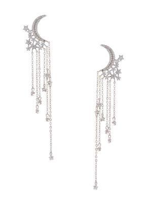 商品Eye Candy LA|Rhodium-Plated & Crystal Double-Crescent Dangle Drop Earrings,价格¥286,第1张图片