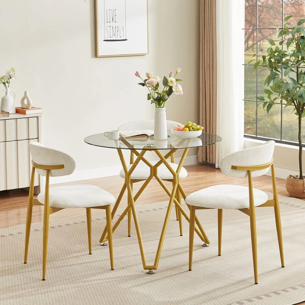 商品Streamdale Furniture|Streamdale Modern White & Gold Dining Chairs (Set of 2),价格¥1202,第2张图片详细描述