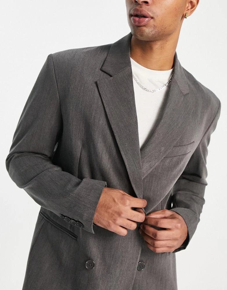 商品Bershka|Bershka oversized double breasted coord blazer in grey,价格¥525,第4张图片详细描述