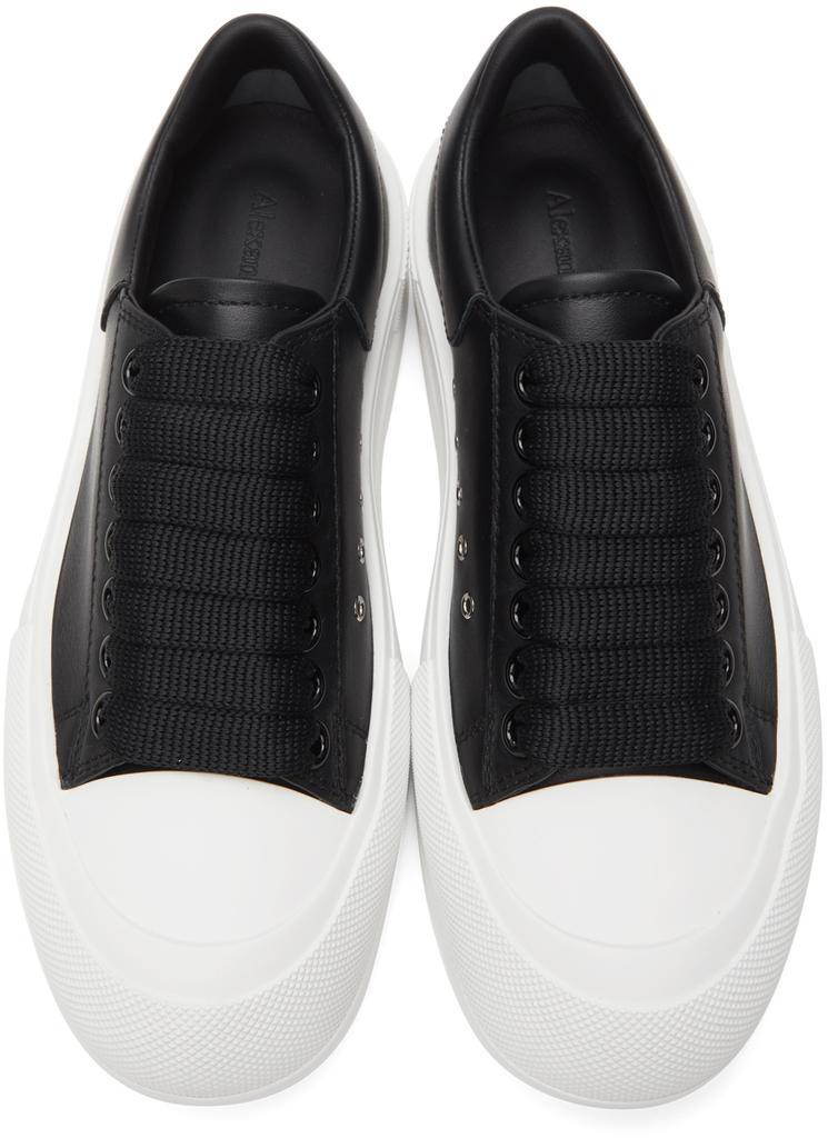 商品Alexander McQueen|Black & White Leather Deck Plimsoll Sneakers,价格¥4353,第7张图片详细描述