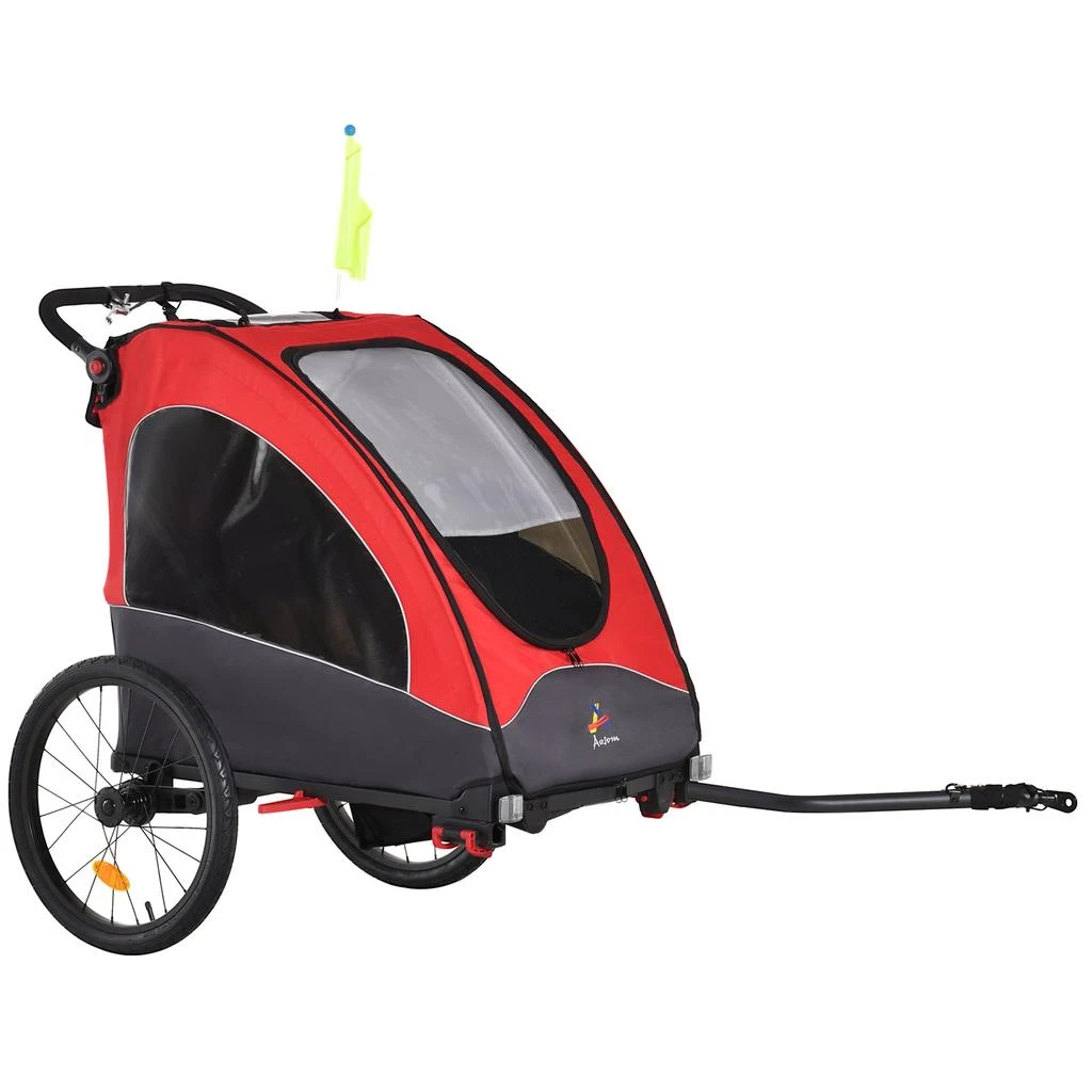 商品Streamdale Furniture|Streamdale Bike Trailer for Kids 3 In1 Foldable Child Jogger Stroller Baby Stroller Transport Carrier with Shock Absorber System Rubber Tires Adjustable Handlebar Kid Bicycle Trailer Red and Grey,价格¥3166,第5张图片详细描述