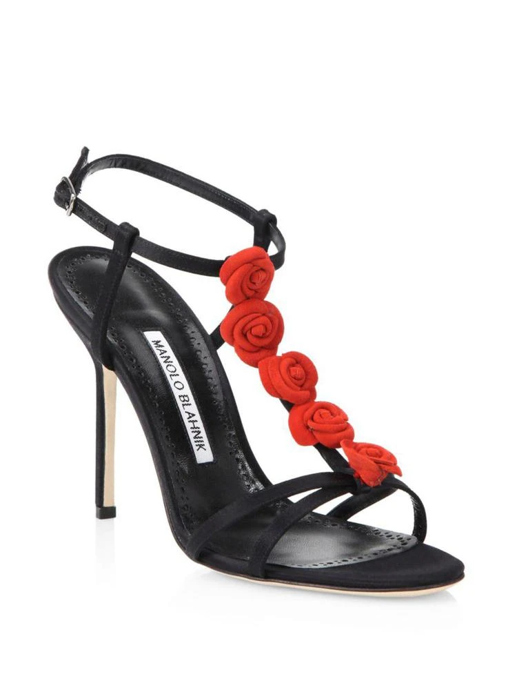 商品Manolo Blahnik|Manolo Blahnik - Vitano Floral-Embellished Satin Sandals,价格¥1727,第1张图片
