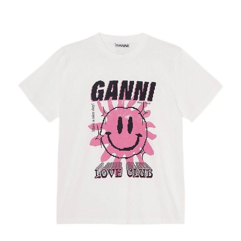 商品Ganni|欧洲直邮GANNI 女士白色有机棉LOVE CLUB印花圆领宽松休闲短袖T恤,价格¥1433,第1张图片