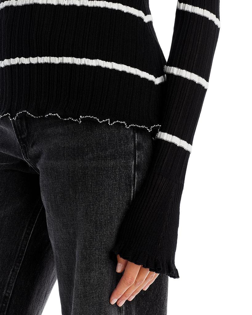 Long Sleeve Sheer Striped Crewneck Pullover商品第5张图片规格展示