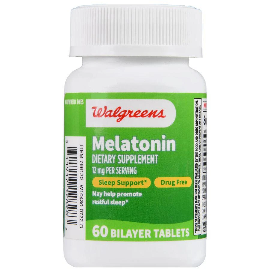 商品Walgreens|Melatonin 12 mg Bilayer Tablets (60 days),价格¥108,第2张图片详细描述