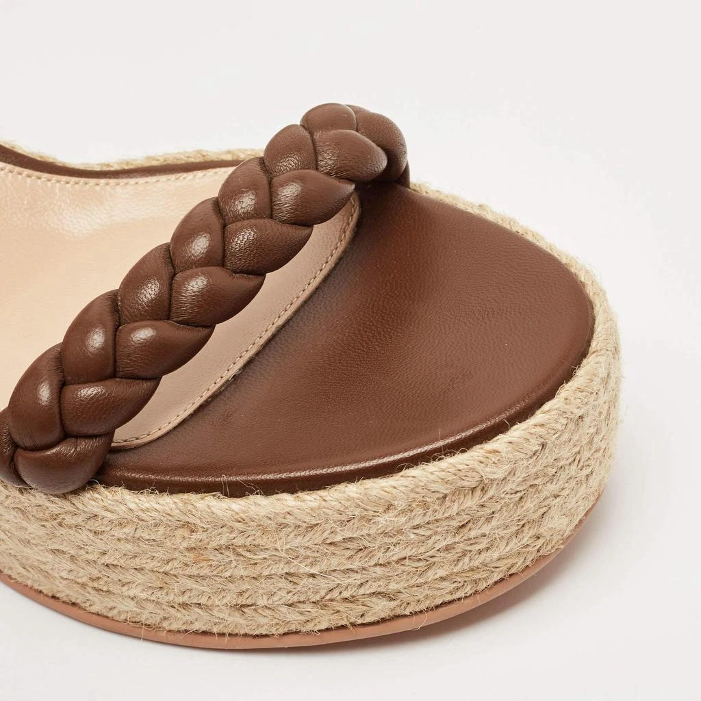 Gianvito Rossi Brown Braided Leather Merida Espadrille Wedge Sandals Size 41 商品
