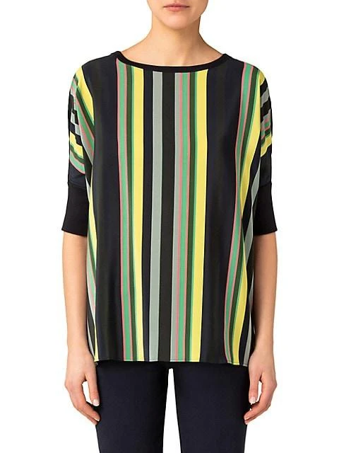 商品Akris|Boxy Striped-Front Top,价格¥3327,第3张图片详细描述