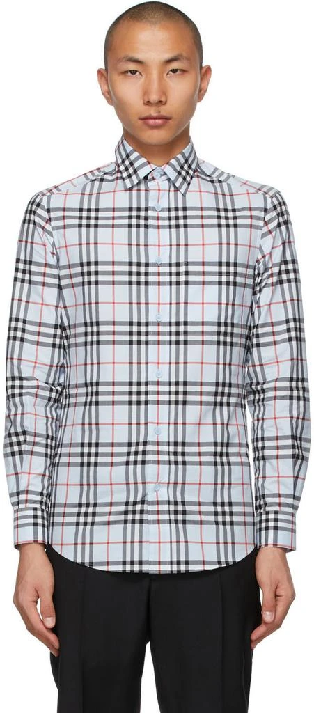 商品Burberry|Blue Poplin Check Logo Appliqué Shirt,价格¥3191,第1张图片