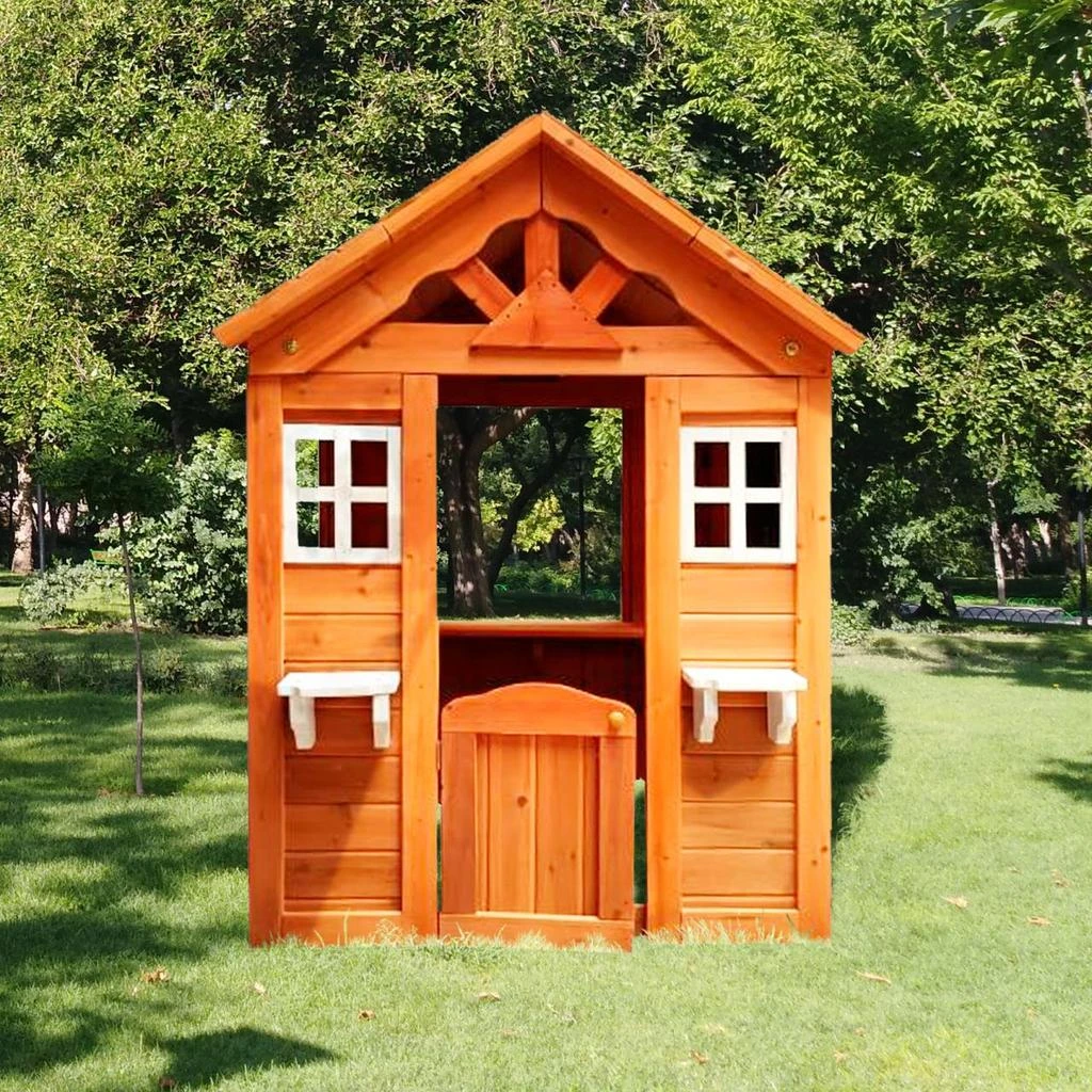 商品Streamdale Furniture|Streamdale All Wooden Kids Playhouse With 2 Windows And Flower Pot Holder,价格¥3619,第1张图片