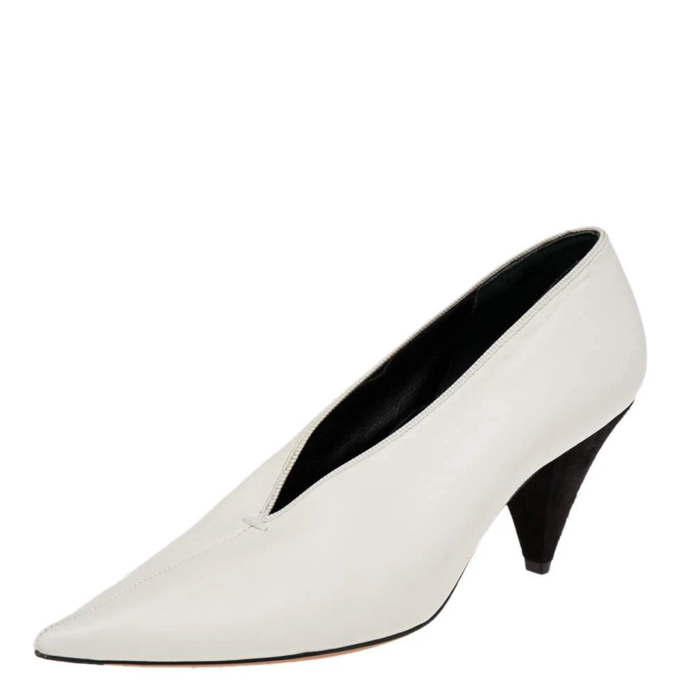 商品Celine|Celine Off-White Leather V Neck Pointed-Toe Pumps Size 38,价格¥1668,第1张图片