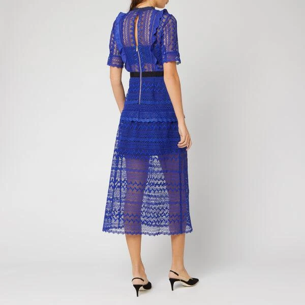 商品Self Portrait|Self-Portrait Women's Short Sleeve Geometric Lace Midi Dress - Cobalt Blue,价格¥1265,第2张图片详细描述