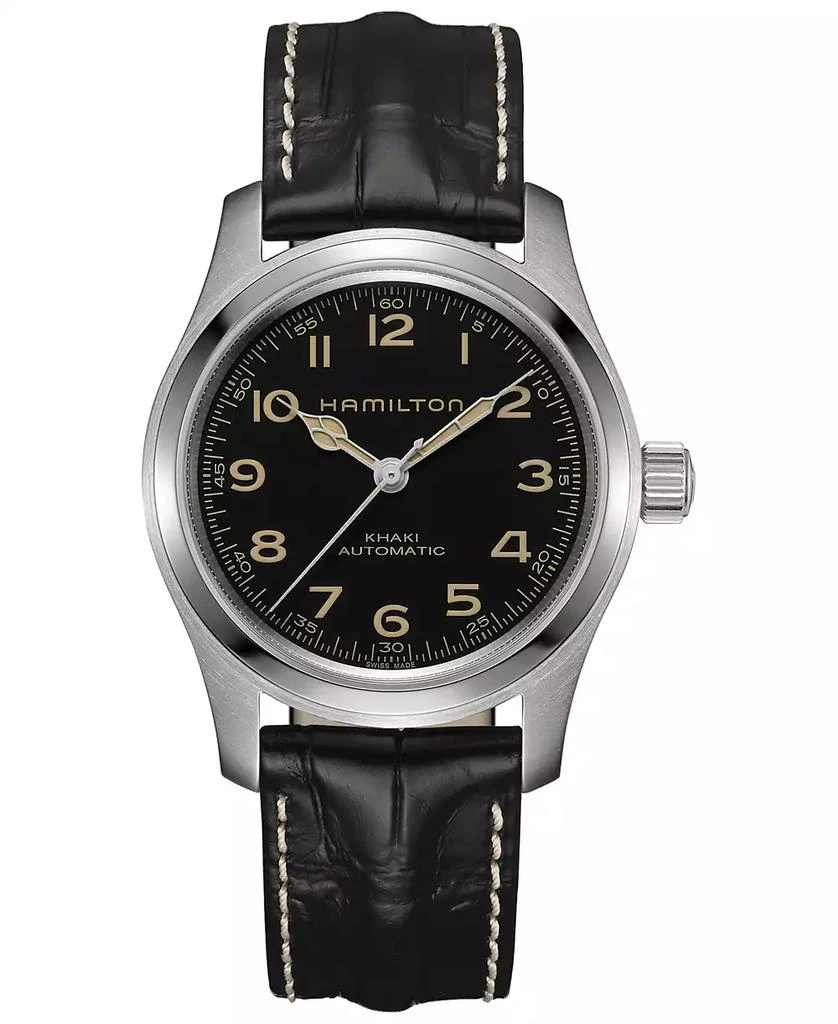 商品Hamilton|Men’s Swiss Automatic Khaki Field Murph Black Leather Strap Watch 42mm,价格¥7412,第1张图片