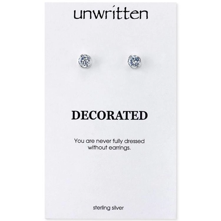 商品Unwritten|Cubic Zirconia Round Stud Earrings in Sterling Silver,价格¥375,第2张图片详细描述