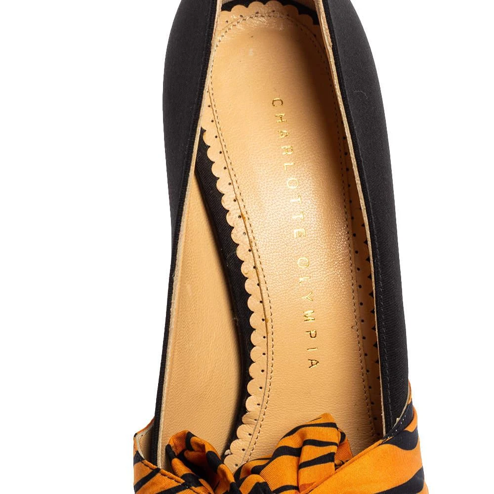 Charlotte Olympia Black/Orange Zebra Print Satin Dolly Bow Pumps Size 37.5 商品