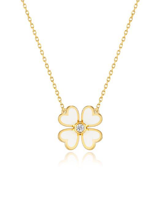 Bonne Chance Silver Enamel Necklace - White商品第1张图片规格展示