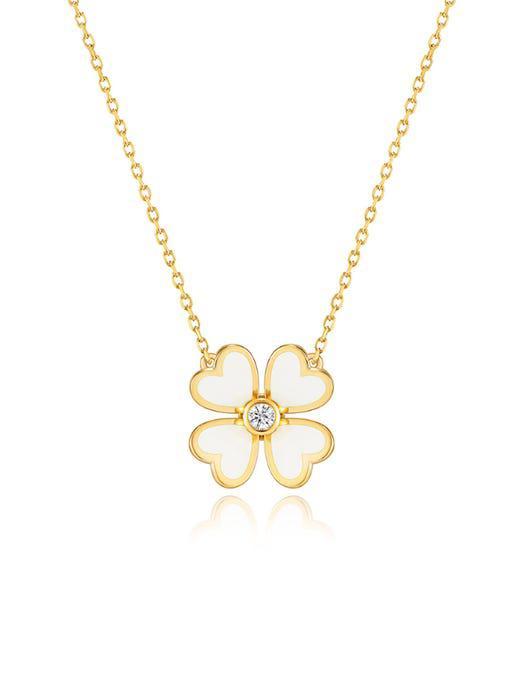 商品hyeres-lor|Bonne Chance Silver Enamel Necklace - White,价格¥945,第1张图片