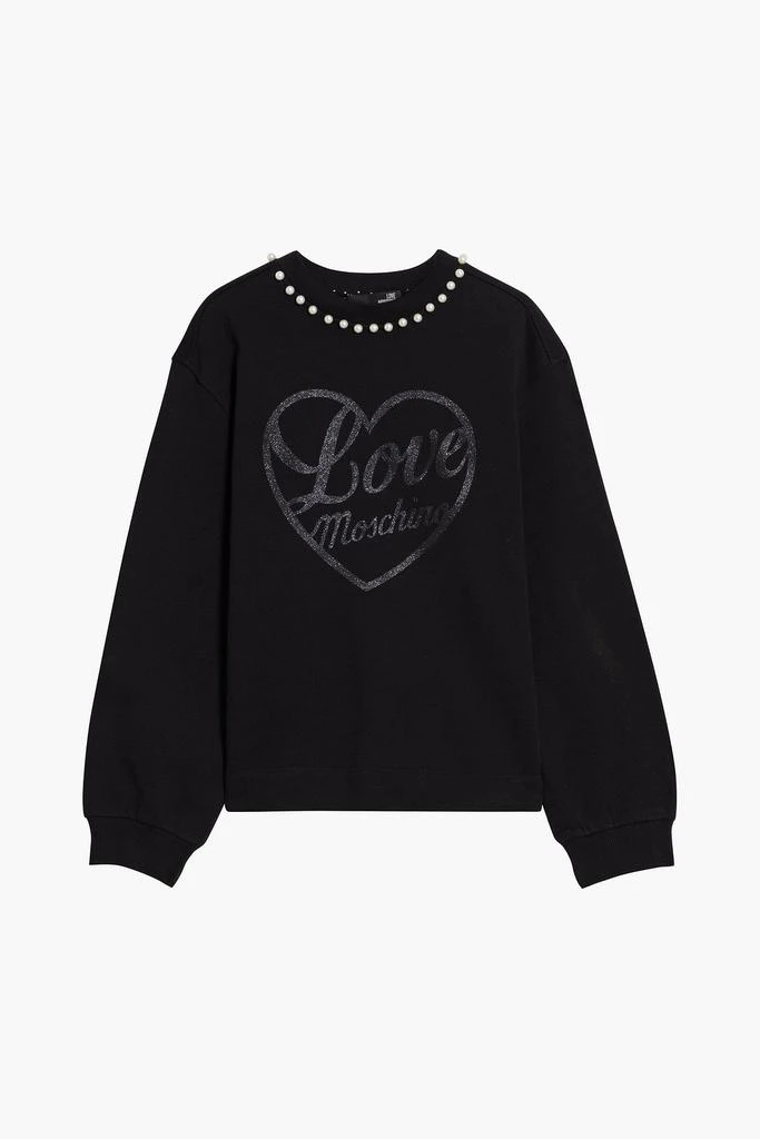 商品Moschino|Faux pearl-embellished glittered French cotton-terry sweatshirt,价格¥674,第3张图片详细描述