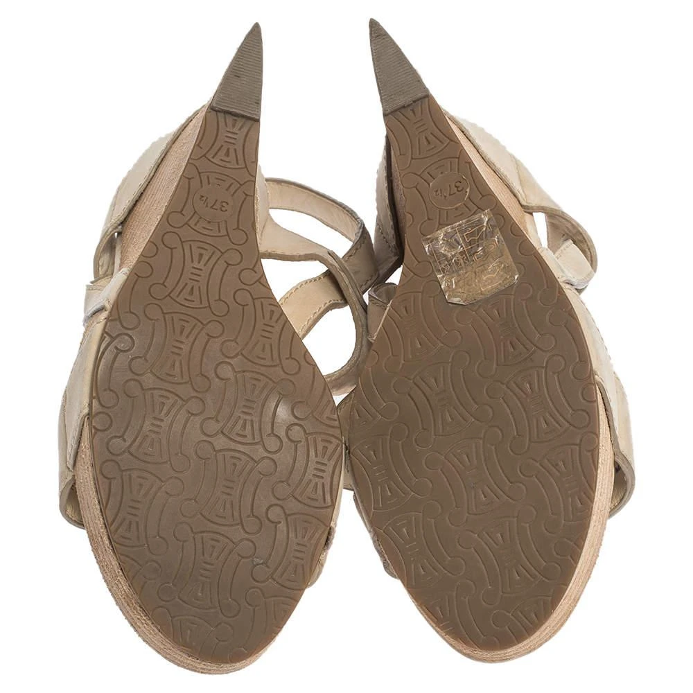 Céline Beige Leather T-Strap Wedge Platform Slingback Sandals Size 37.5 商品