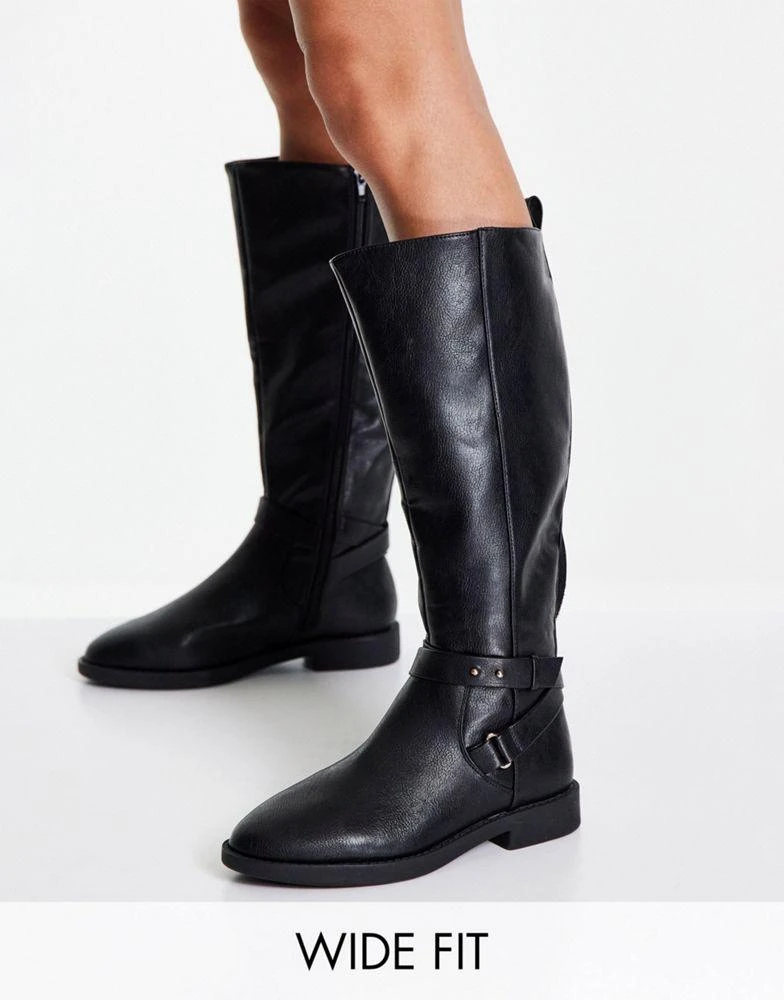 商品ASOS|ASOS DESIGN Wide Fit Cady knee high riding boots in black,价格¥198,第1张图片