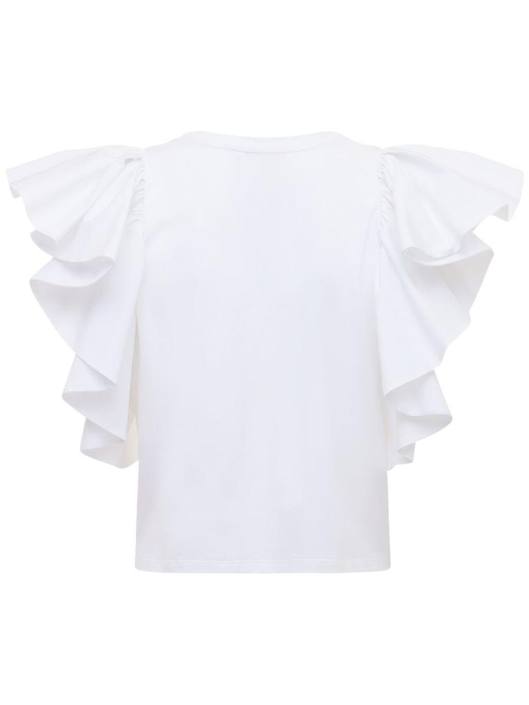 Cotton Jersey T-shirt W/ruffled Sleeves商品第4张图片规格展示