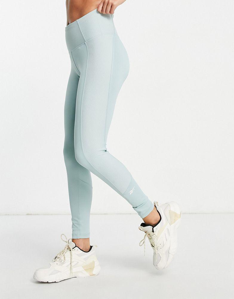 商品Reebok|Reebok Yoga Studio ribbed detail high waisted leggings in blue,价格¥405,第1张图片