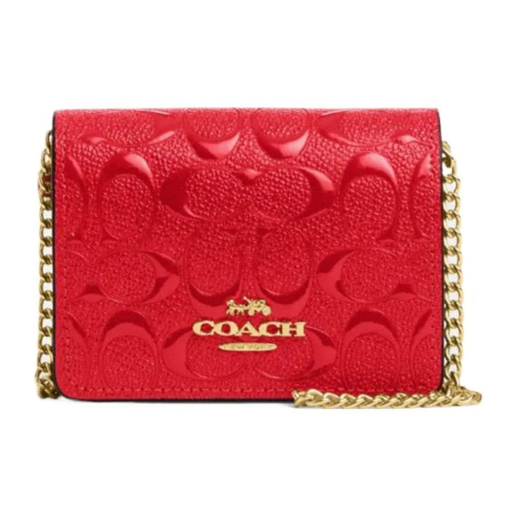 商品[国内直发] Coach|蔻驰 wallet 10 金属Logo字母翻盖开合 牛皮 手提单肩斜挎包 迷你 女款 红色,价格¥722,第3张图片详细描述
