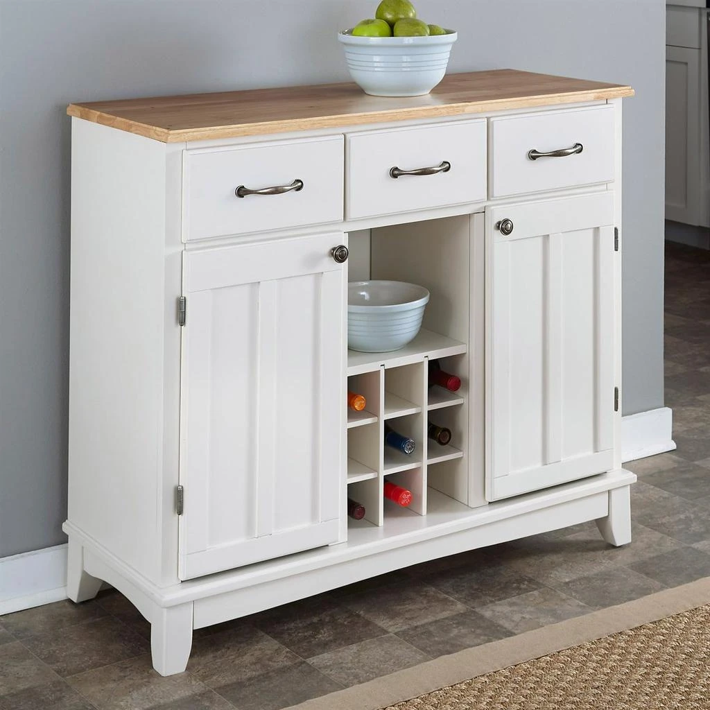 商品QuikFurn|Natural Wood Top Kitchen Island Sideboard Cabinet Wine Rack in White,价格¥6771,第1张图片