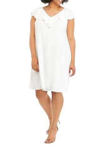 商品Sandra Darren|Darren Plus Size Sleeveless Ruffle Back Clip Dot Dress,价格¥380,第1张图片