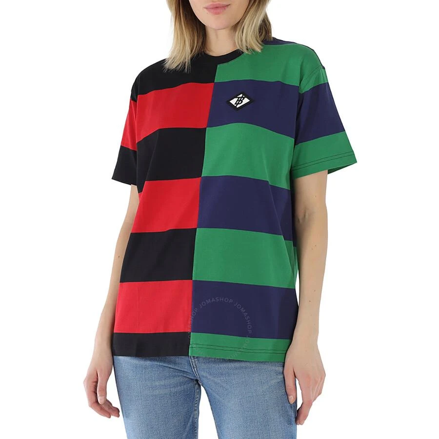 商品Burberry|Ladies Bright Red Carrick Embroidered Logo Rugby Stripe Tee,价格¥593,第1张图片