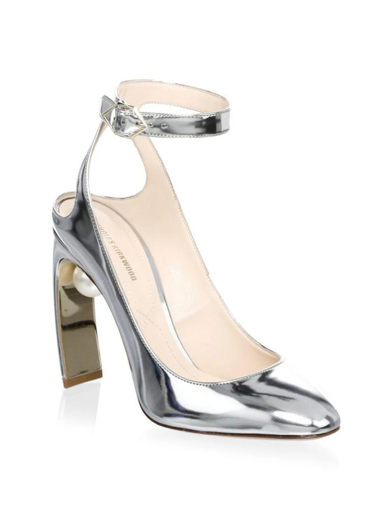 商品Nicholas Kirkwood|Lola Metallic Leather Pearl Ankle-Strap Pumps,价格¥2385,第1张图片