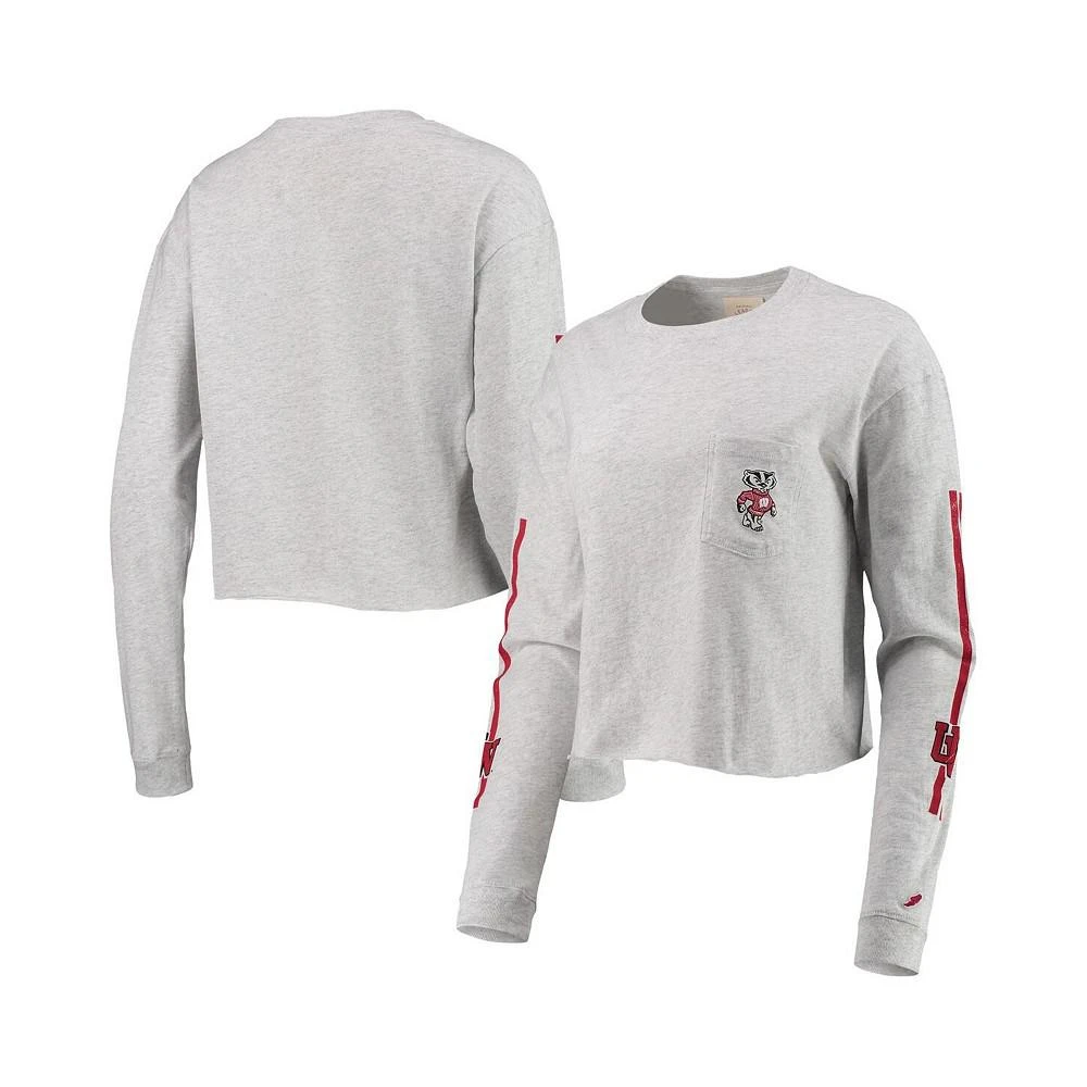 商品League Collegiate Wear|Women's Heathered Gray Wisconsin Badgers Clothesline Cotton Midi Crop Long Sleeve T-shirt,价格¥277,第1张图片