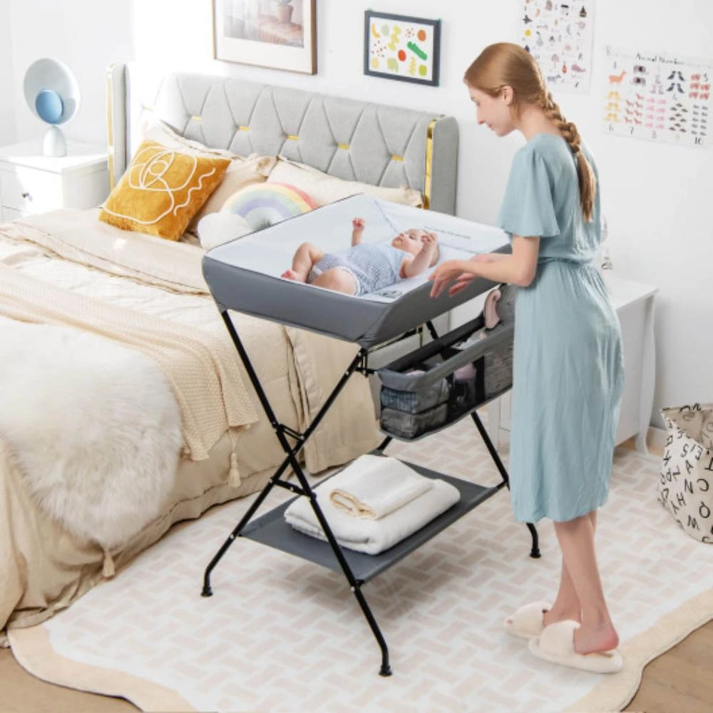 商品Hivvago|Baby Storage Folding Diaper Changing Table-Gray,价格¥657,第2张图片详细描述