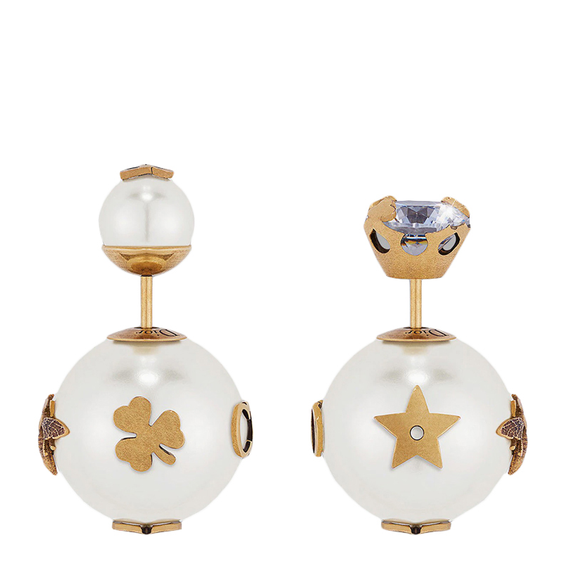 Dior 女士金色白色复古珍珠镶钻耳钉 E0665TRIRS-D908商品第2张图片规格展示