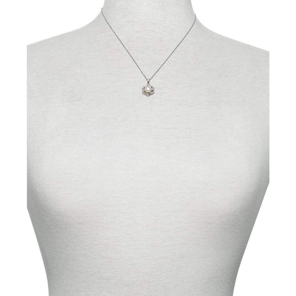 商品Belle de Mer|Cultured Freshwater Button Pearl (8mm) & Diamond Accent Flower 18" Pendant Necklace in Sterling Silver,价格¥284,第4张图片详细描述
