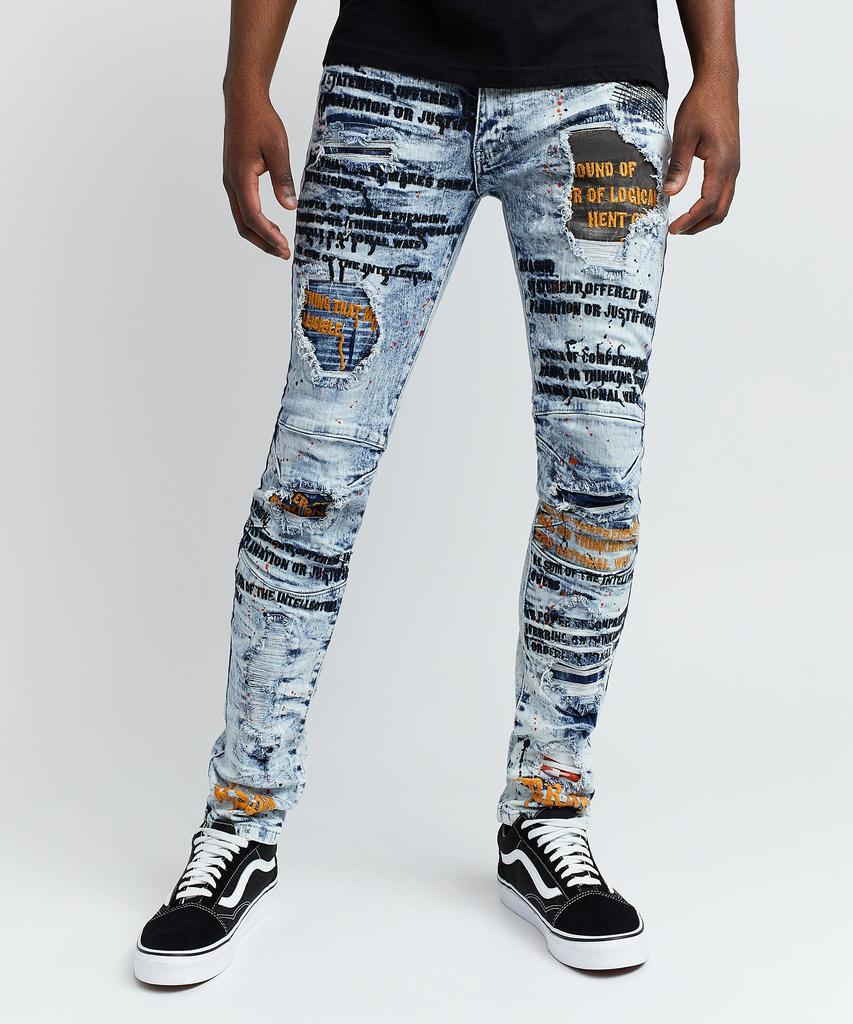 Radical Embroidered Detail Fabric Backing Light Wash Denim Jeans商品第1张图片规格展示
