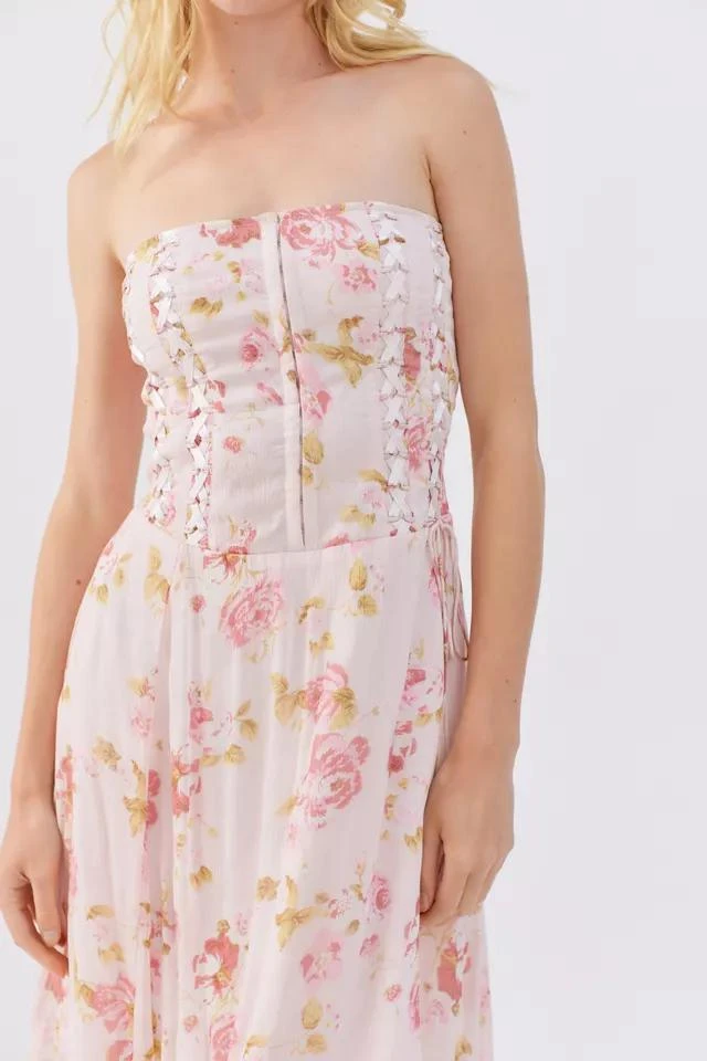 商品Urban Outfitters|UO Floral Lace-Up Midi Dress,价格¥377,第5张图片详细描述
