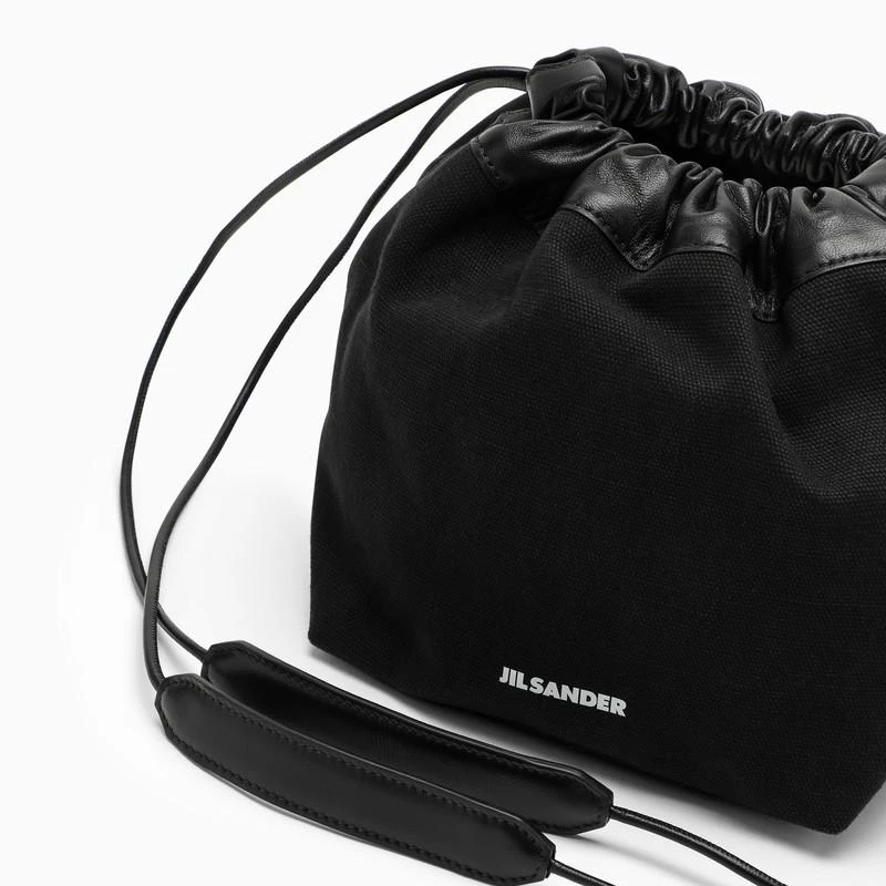 Black canvas and leather bucket bag 商品