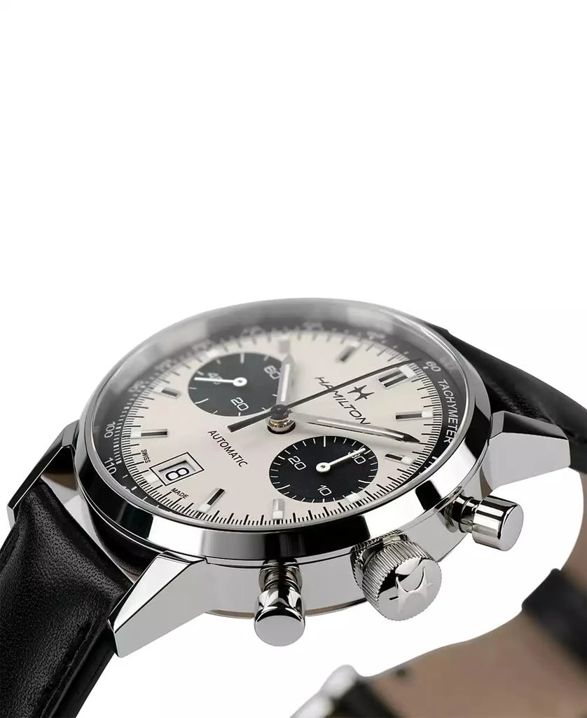 商品Hamilton|Men's Swiss Automatic Chronograph Intra-Matic Black Leather Strap Watch 40mm,价格¥17234,第2张图片详细描述