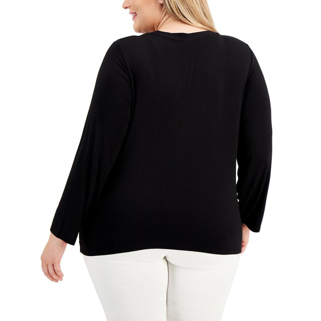 Calvin Klein Womens Plus Jersey Twist Front Pullover Top商品第3张图片规格展示