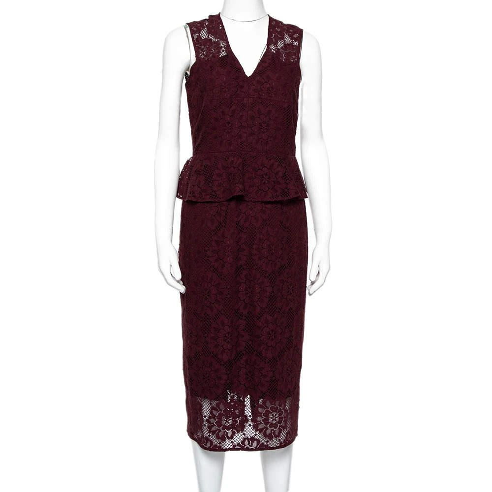 商品[二手商品] Burberry|Burberry Burgundy Lace Peplum Detail Sleeveless Dress S,价格¥1307,第1张图片